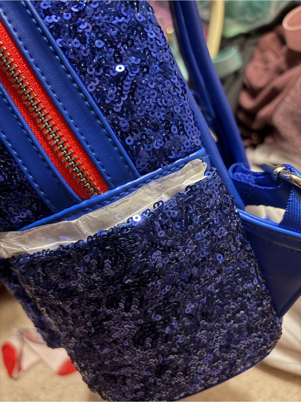 Loungefly Blue Sequin NASA Mini Backpack with Red Zipper - Picture 4 of 4